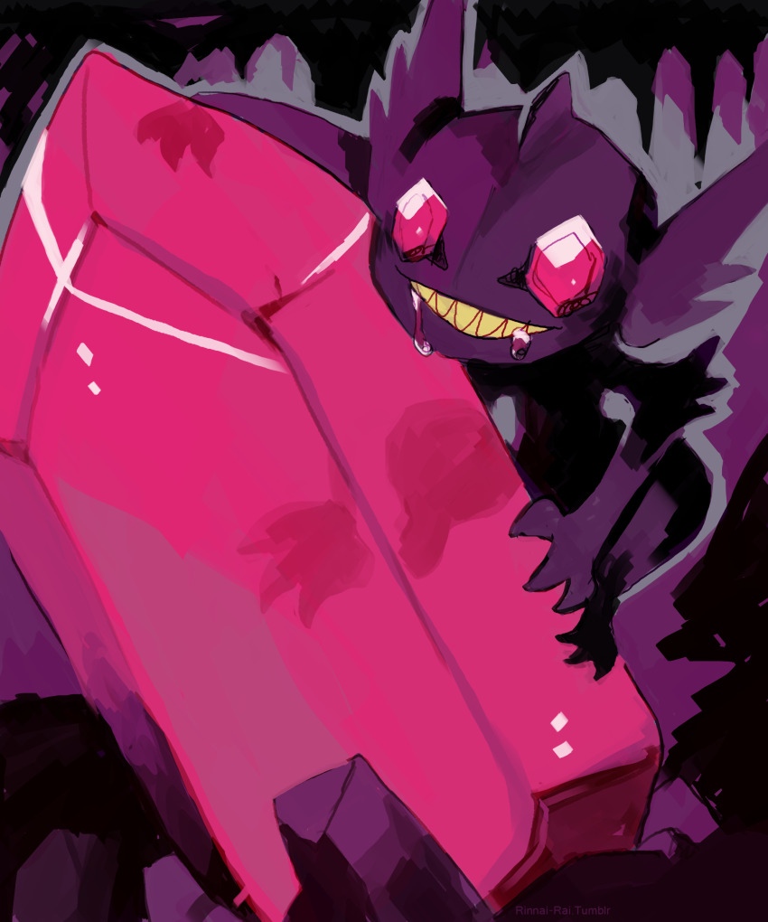 absurdres drooling gem gen_3_pokemon grin highres mega_pokemon mega_sableye nintendo pokemon pokemon_(creature) rinnai-rai sableye saliva sharp_teeth shield smile teeth