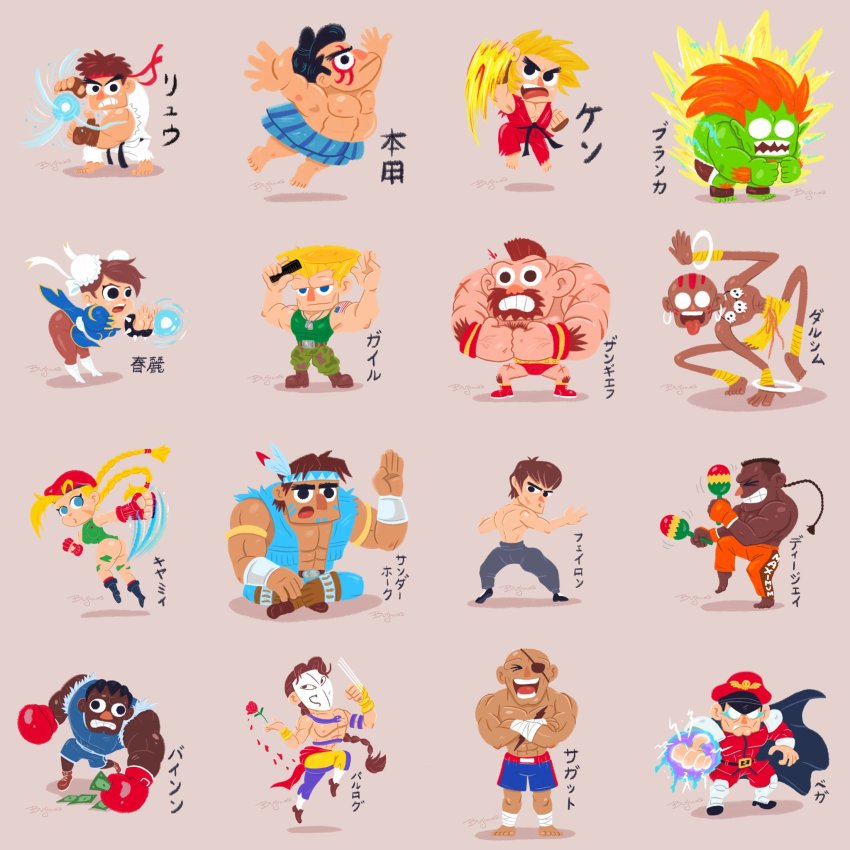 balrog_(street_fighter) blanka cammy_white capcom chibi chun-li dee_jay dhalsim e._honda fei_long guile highres ken_masters m._bison ryu_(street_fighter) sagat street_fighter thunder_hawk vega_(street_fighter) zangief