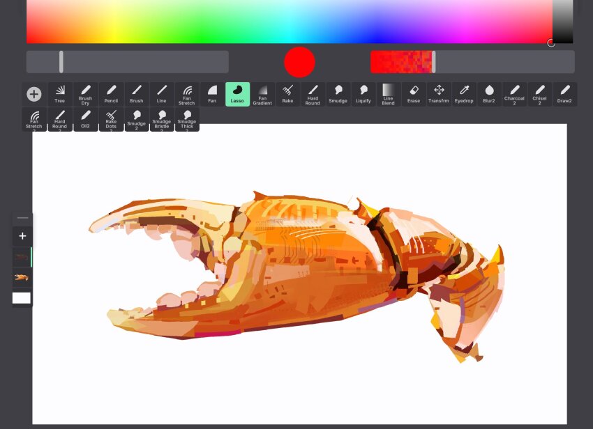 art_program_in_frame commentary crab crab_claw english_commentary highres junbuug no_humans object_focus original painterly screencap severed_arm severed_limb simple_background still_life white_background