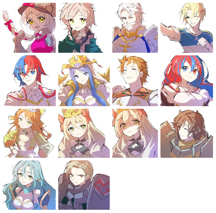 5boys 6+girls :d absurdres female_alear_(fire_emblem) male_alear_(fire_emblem) alfred_(fire_emblem) aqua_hair armor bare_shoulders beard blonde_hair blue_eyes blue_hair boucheron_(fire_emblem) braid breasts brown_hair butterfly_hair_ornament celine_(fire_emblem) character_request chloe_(fire_emblem) clanne_(fire_emblem) cleavage clenched_hands closed_eyes closed_mouth commentary_request crossed_bangs crown crying dress etie_(fire_emblem) facial_hair fire_emblem fire_emblem_engage flower framme_(fire_emblem) green_eyes grey_hair hair_between_eyes hair_flower hair_ornament hat heterochromia highres kwz_ini large_breasts long_hair long_sleeves looking_at_viewer louis_(fire_emblem) lumera_(fire_emblem) multicolored_hair multiple_boys multiple_girls mustache nintendo one_eye_closed open_mouth orange_hair pink_dress pink_hair plaid_hat red_eyes red_hair shirt short_hair short_sleeves small_breasts smile split-color_hair streaming_tears sweat tears tiara training_outfit_(fire_emblem_engage) two-tone_hair upper_body vander_(fire_emblem) yellow_eyes