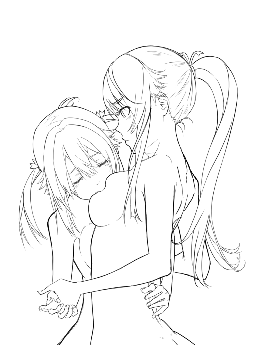 2girls breast_sucking breasts high_school_fleet highres medium_breasts misaki_akeno multiple_girls munetani_mashiro nude ponytail yuri