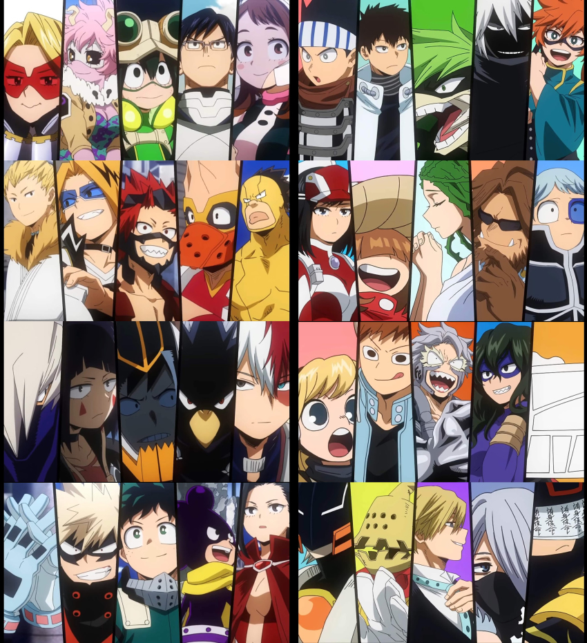 10s absurdres aoyama_yuuga armor ashido_mina asui_tsuyu awase_yousetsu bags_under_eyes bakugou_katsuki beak bird black-tinted_eyewear black_eyes black_hair black_sclera black_skin blonde_hair blue-tinted_eyewear blue_bodysuit blue_eyes blue_hair blue_neckwear blush blush_stickers bodysuit boku_no_hero_academia bondoo_kojiro breasts brown_eyes brown_hair burn_scar cape chinese_clothes choker cleavage closed_eyes colored_sclera colored_skin crow eye_mask eyebags facial_mark fukidashi_manga glasses gloves goggles goggles_on_head green_eyes green_hair grey_eyes hagakure_toru hair_over_one_eye headband heterochromia highres honenuki_juuzou horns horse_girl iida_tenya invisible invisible_girl jacket jiro_kyoka kaibara_sen kamakiri_togaru kaminari_denki kendou_itsuka kirishima_eijirou kodai_yui komori_kinoko kouda_kouji kuroiro_shihai mask metal_arm midget midoriya_izuku mineta_minoru monoma_neito multicolored_hair multiple_boys multiple_girls mushroom_girl necktie ojiro_mashirao open_clothes open_mouth orange_hair pink-tinted_eyewear pink_hair pink_skin plant praying purple_hair red-tinted_eyewear red_cape red_eyes red_hair rin_hiryuu satou_rikidou scar scarf sero_hanta sharp_teeth shiozaki_ibara shishida_juurouta shouda_nirengeki shouji_mezou spiked_hair teeth tetsutetsu_tetsutetsu thick_lips tinted_eyewear todoroki_shouto tokage_setsuna tokoyami_fumikage tongue tongue_out too_many topless_male tsuburaba_kousei tsunotori_pony uraraka_ochako vines visor white_hair winter_clothes yanagi_reiko yaoyorozu_momo yellow_eyes