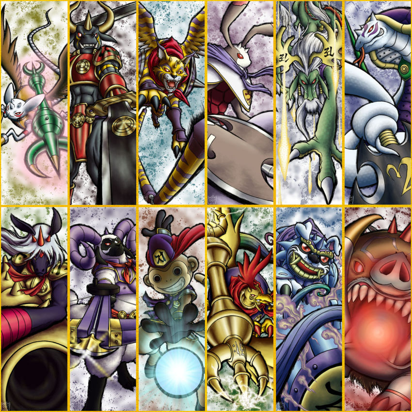 andiramon_(deva) bird boar boar_(chinese_zodiac) caturamon chicken chinese_zodiac deva_(digimon) digimon dog dog_(chinese_zodiac) dragon dragon_(chinese_zodiac) goat highres horse horse_(chinese_zodiac) indaramon kumbhiramon majiramon makuramon mihiramon monkey monkey_(chinese_zodiac) mouse_(animal) ox ox_(chinese_zodiac) pajiramon pig rabbit rabbit_(chinese_zodiac) rat_(chinese_zodiac) rooster rooster_(chinese_zodiac) sandiramon sheep sheep_(chinese_zodiac) sinduramon snake snake_(chinese_zodiac) tiger tiger_(chinese_zodiac) vajramon vikaralamon