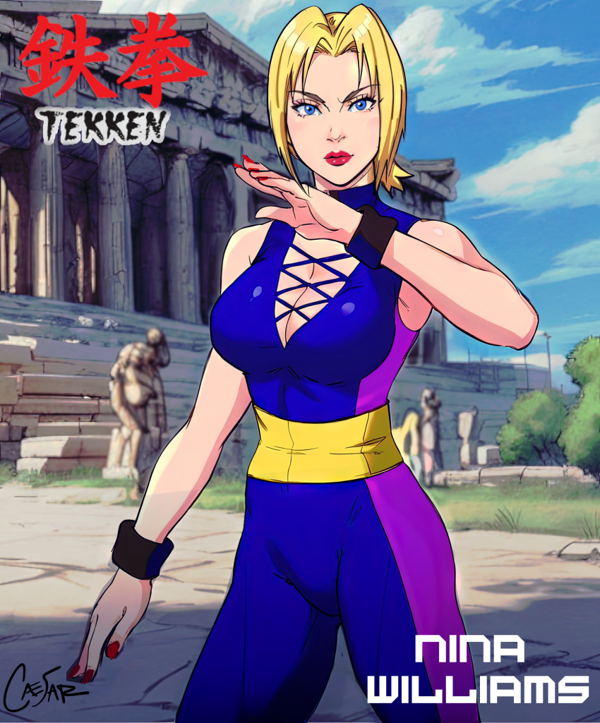 absurdres blonde_hair blue_eyes breasts cleavage highres large_breasts lipstick makeup nail_polish namco nina_williams tekken tekken_1