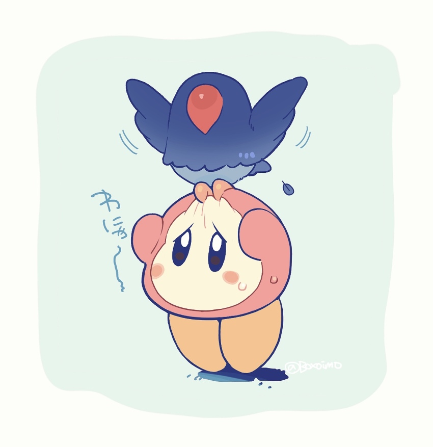 beak blush_stickers boxoimo clocker colored_skin feathers heavy highres kirby_(series) kirby_and_the_forgotten_land motion_lines nintendo no_humans orange_skin sweat waddle_dee wings