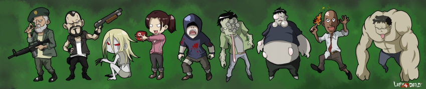 2girls 6+boys bad_id bad_pixiv_id bill_(left4dead) boomer_(left4dead) chizumayo francis_(left4dead) highres hunter_(left4dead) jacky_(artist) left_4_dead left_4_dead_1 long_image louis_(left4dead) multiple_boys multiple_girls smoker_(left4dead) tank_(left4dead) wide_image witch_(left4dead) zoey_(left4dead)