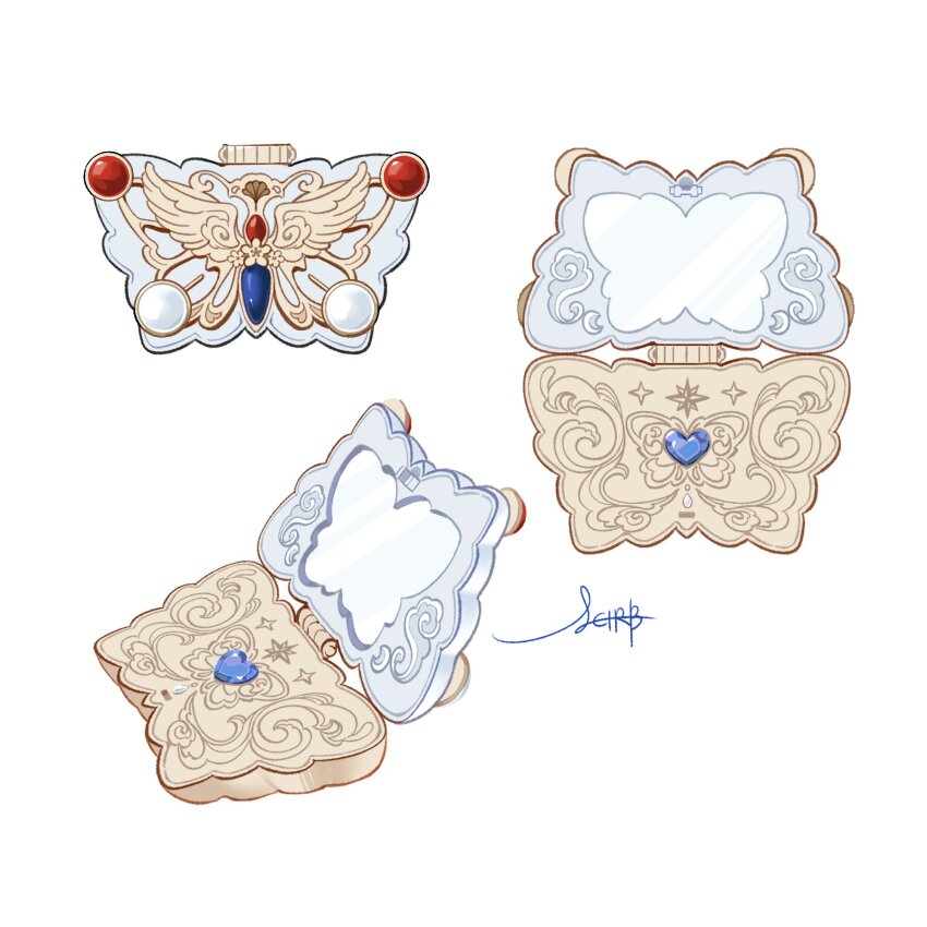 bug butterfly commentary_request compact_(cosmetics) cosmetics highres insect korean_commentary leirbs2s2 mirror multiple_views no_humans object_focus original signature simple_background white_background