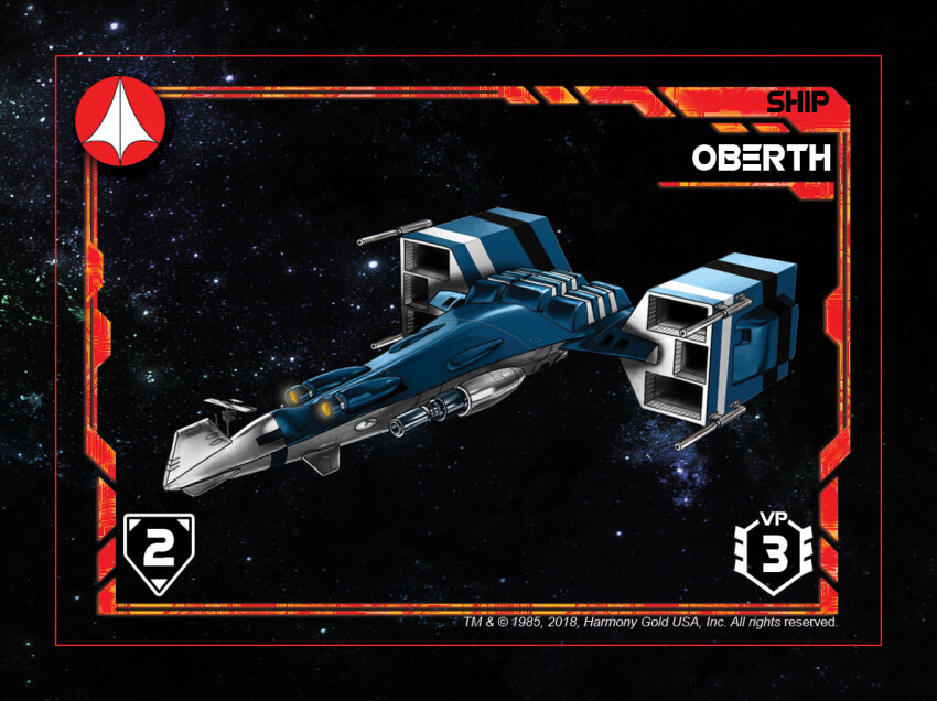 1985 2018 board_game card card_(medium) choujikuu_yousai_macross commentary dated emblem energy_cannon english_commentary english_text glowing harmony_gold hatch js_digitalartist landing_bay light logo macross military missile_pod nebula no_humans oberth_class_space_destroyer official_art playing_card radar_dish radio_antenna robotech robotech:_force_of_arms roundel space spacecraft star_(symbol) star_symbol_background thrusters u.n._spacy vernier_thrusters