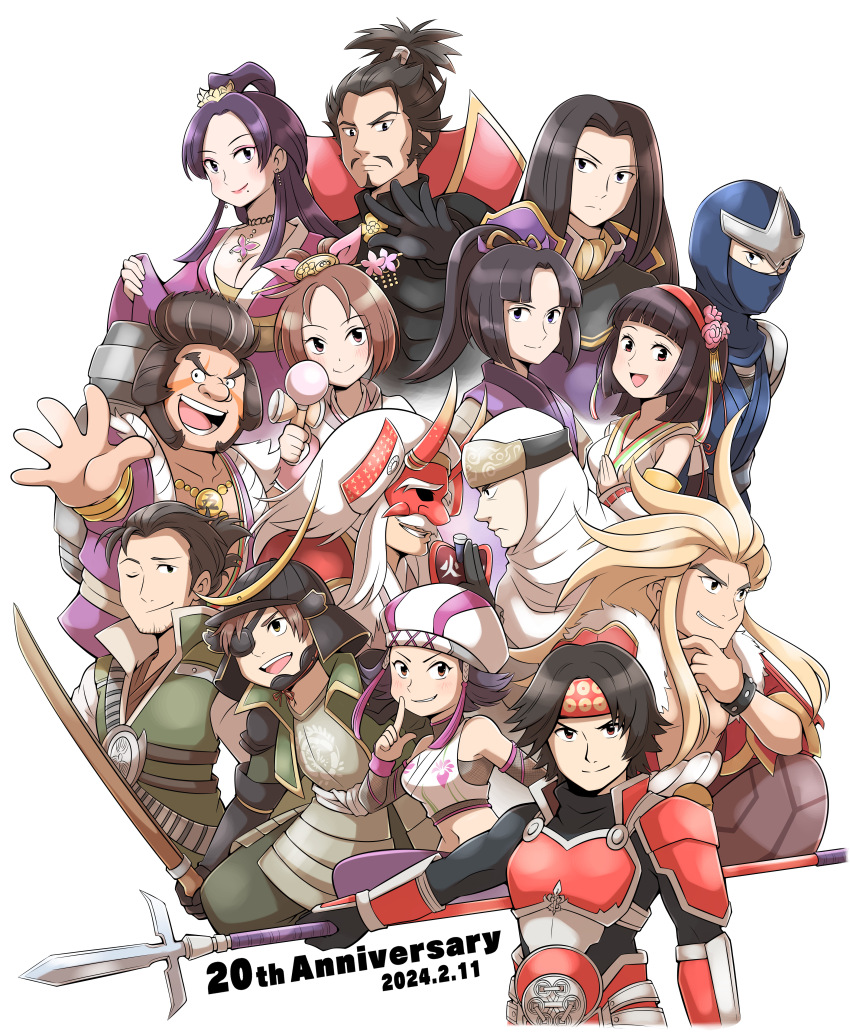 absurdres akechi_mitsuhide armor date_masamune hattori_hanzo highres ishikawa_goemon kunoichi_(sengoku_musou) maeda_keiji mori_ranmaru nouhime oda_nobunaga oichi okuni polearm saika_magoichi sanada_yukimura_(sengoku_musou) sengoku_musou spear sword takeda_shingen uesugi_kenshin weapon