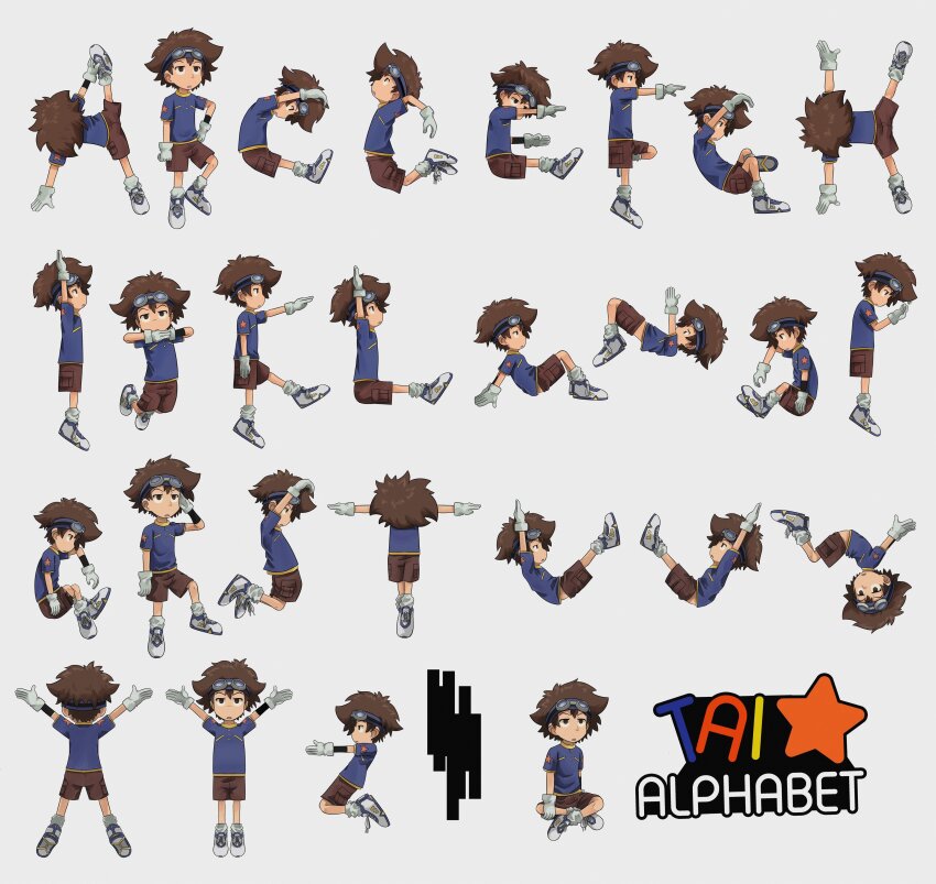absurdres alphabet digimon expressionless goggles goggles_on_head highres short_hair simple_background star_(symbol) white_background yagami_taichi