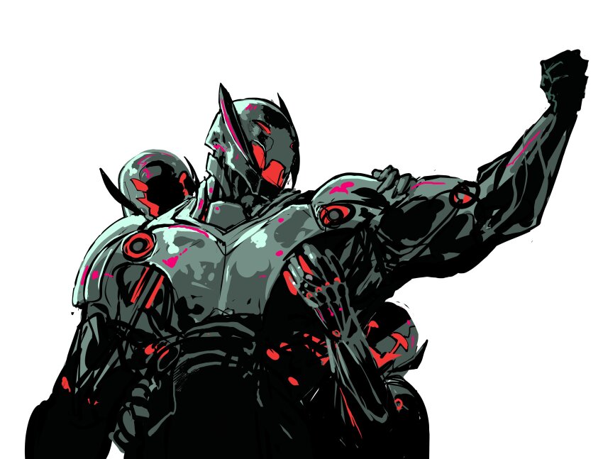 3boys absurdres avengers_(series) clenched_hand highres kjlbs marvel multiple_boys red_eyes robot simple_background ultron upper_body white_background