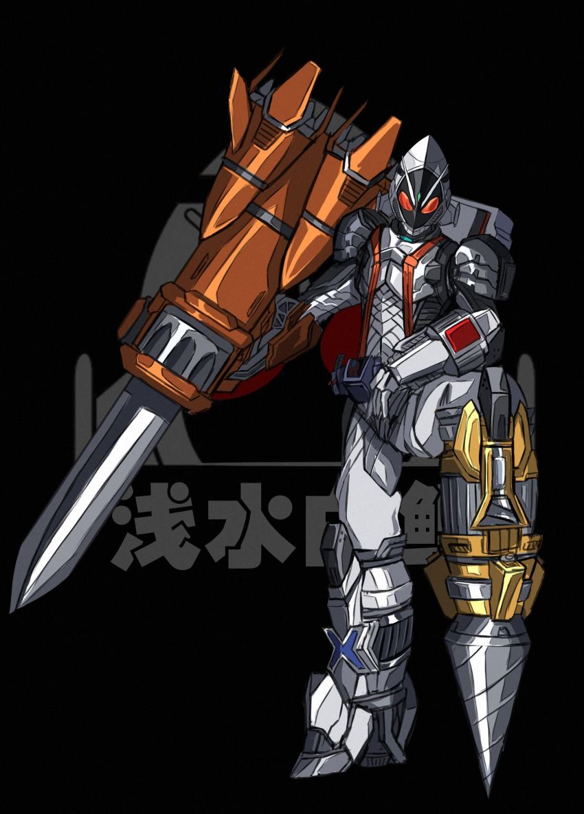 1boy 3ok absurdres antennae armor astronaut asymmetrical_clothes asymmetrical_footwear base_states compound_eyes drill fourze_driver helmet highres kamen_rider kamen_rider_fourze kamen_rider_fourze_(series) leg_up male_focus mismatched_footwear orange_eyes rider_belt rocket rocket_punch science_fiction solo spacesuit stylistic tokusatsu white_armor