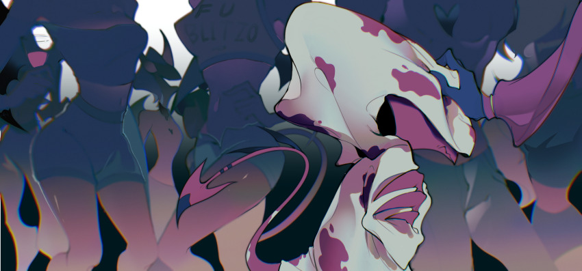 6+others blanket blitzo_(helluva_boss) demon_boy demon_tail helluva_boss highres multiple_others red_eyes sad tail under_covers zhu_xing_pupupu