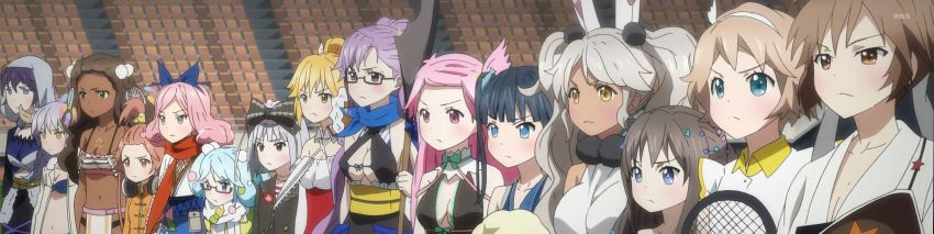 10s 6+girls a.s._(fantasista_doll) absurdres akari_(fantasista_doll) anime_screenshot aqua_hair blonde_hair blue_eyes breasts brown_hair cleavage dark-skinned_female dark_skin everyone fantasista_doll glasses green_eyes highres katia_(fantasista_doll) kunoichi_kuu long_hair madeleine_(fantasista_doll) mazon multiple_girls pink_eyes pink_hair ponpon_(fantasista_doll) purple_eyes purple_hair ramukyuu red_eyes ririn_super_1 sasara_(fantasista_doll) shimeji_(fantasista_doll) short_hair silver_hair stadium suzuri_(fantasista_doll) tune_(fantasista_doll) ukiwa_(fantasista_doll) yugake_(fantasista_doll) yukage_(fantasista_doll)