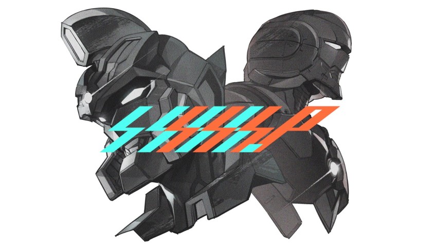 1boy armor crossover gridman_(ssss) gridman_universe looking_ahead male_focus mecha monochrome portrait power_armor robot science_fiction shimoguchi_tomohiro ssss.gridman ultra_series ultraman ultraman_(hero&#039;s_comics) ultraman_suit_(hero&#039;s_comics)