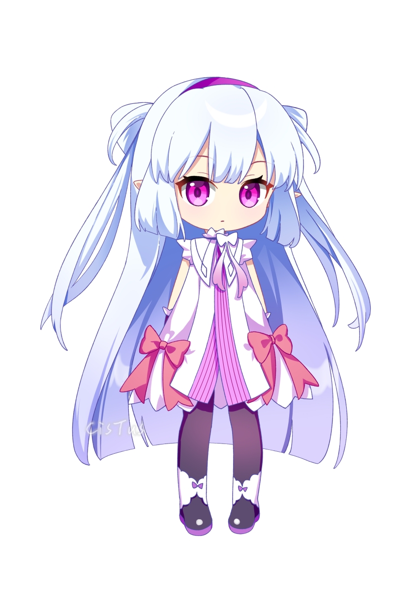 1girl absurdres artist_name blue_hair blush book boots bow closed_eyes closed_mouth colored_inner_hair double_bun dress full_body gloves gradient_hair hair_bun hair_ornament hairband highres knee_boots lina_(roco_kingdom) list long_hair looking_at_viewer multicolored_hair multiple_expressions multiple_views open_mouth pantyhose pink_eyes pointy_ears purple_eyes purple_hair red_bow rexinshimin_cistus roco_kingdom simple_background sleeping smile solo standing two_side_up very_long_hair white_background white_hair wrist_cuffs