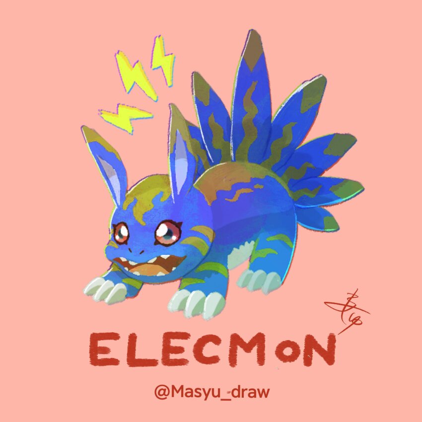 claws digimon digimon_(creature) elecmon_(violet) highres open_mouth red_eyes solo