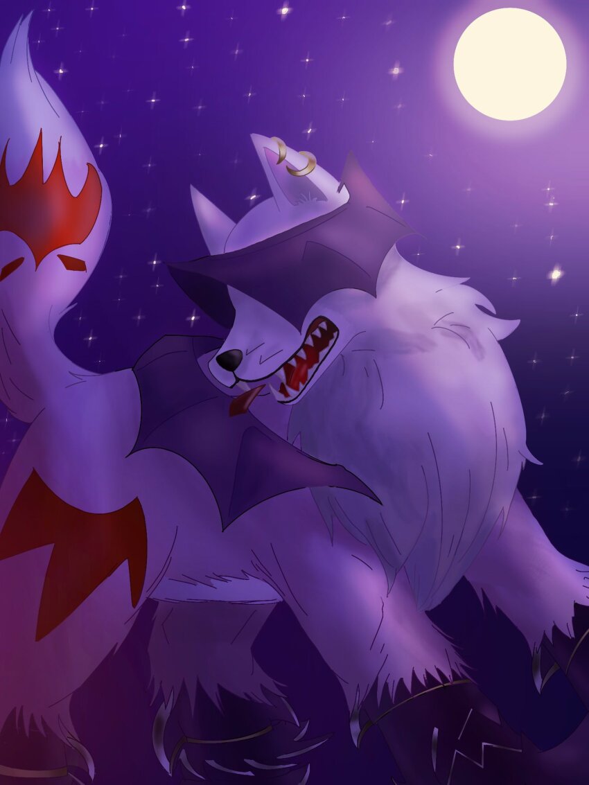digimon digimon_(creature) full_moon highres moon night night_sky purple_fur sangloupmon sharp_teeth sky teeth vampire wings
