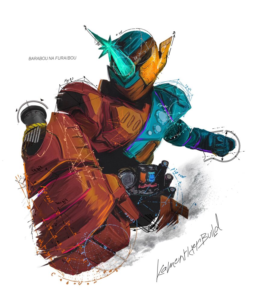1boy armor belt build_driver fullbottle gloves gorilla+diamond_form_(best_match) helmet heterochromia highres kamen_rider kamen_rider_build kamen_rider_build_(series) male_focus obakelope0530 shoulder_armor simple_background solo tokusatsu upper_body white_background