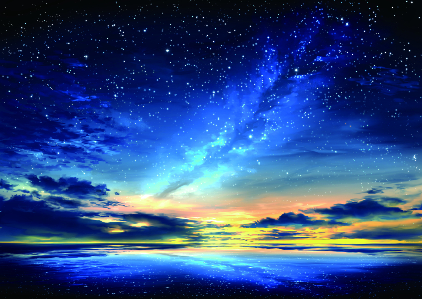 absurdres cloud colorful commentary_request dusk highres horizon milky_way mitsukasa no_humans ocean original outdoors reflection reflective_liquid scenery sky sky_focus star_(sky) starry_sky