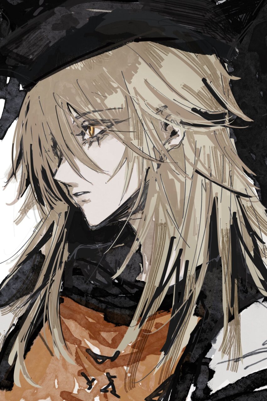 1girl blonde_hair commentary_request expressionless hair_between_eyes highres kachimashita long_hair matara_okina messy_hair parted_lips simple_background solo touhou white_background yellow_eyes yellow_tabard