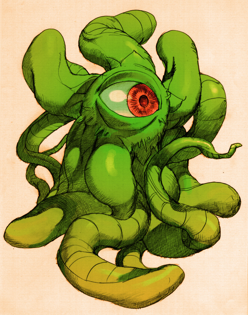 1boy bengus capcom colored_skin game_cg green_skin highres looking_to_the_side male_focus marvel marvel_vs._capcom marvel_vs._capcom_2 monster non-web_source one-eyed red_pupils scan shuma_gorath solo tentacles