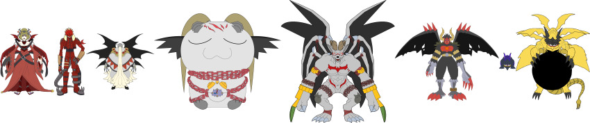 absurdres barbamon barbamon_(mutant) beelzebumon beelzebumon_(mutant) belphemon belphemon_rage_mode belphemon_rage_mode_(mutant) belphemon_sleep_mode belphemon_sleep_mode_(mutant) breasts cleavage demon demon_(digimon) demon_(mutant) digimon digimon_linkz gun highres horns leviamon leviamon_(mutant) lilithmon lilithmon_(mutant) lipstick lucemon lucemon_satan_mode lucemon_satan_mode_(mutant) makeup medium_breasts nail_polish no_humans pentagram seven_great_demon_lords sleeping transparent_background weapon wings
