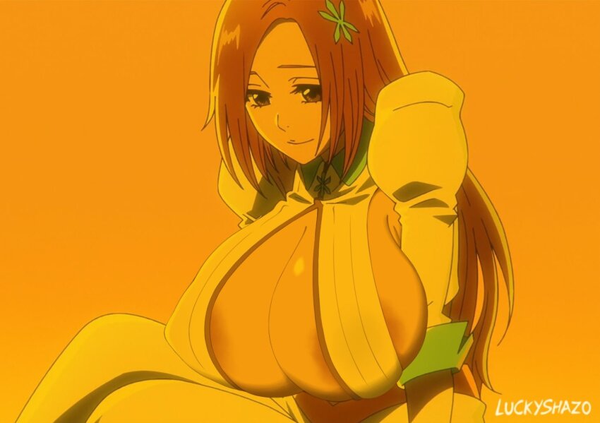 areola_slip bleach bleach:_sennen_kessen-hen breasts huge_breasts inoue_orihime large_breasts luckyshazo orange_hair screencap third-party_edit
