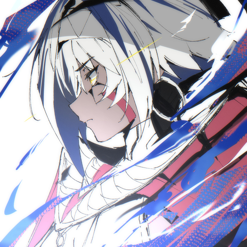 1girl dark-skinned_female dark_skin earrings eye_trail facial_mark fate/grand_order fate_(series) highres hoop_earrings jewelry light_trail multicolored_hair nitocris_(fate) nitocris_alter_(fate) nitocris_alter_(second_ascension)_(fate) profile purple_hair rullep streaked_hair white_hair yellow_eyes
