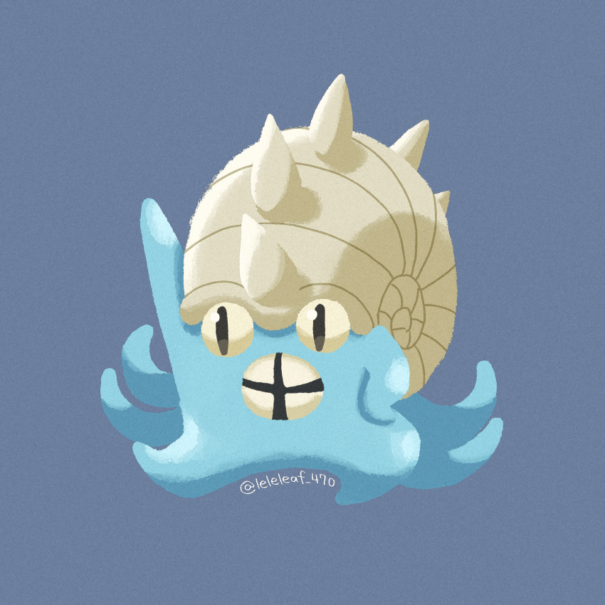 animal_focus arm_up blue_background full_body game_freak gen_1_pokemon highres leaf_(pixiv17652941) looking_ahead nintendo no_humans omastar pokemon pokemon_(creature) pokemon_rgby simple_background solo twitter_username
