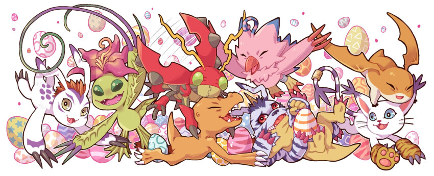 agumon bird bug cat digimon digimon_(creature) digimon_adventure gabumon gomamon palmon patamon petals piyomon tailmon tentomon wings