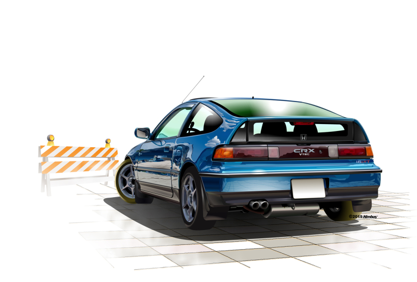 blue_car car exhaust_pipe honda honda_cr-x motor_vehicle nimbus_goldbrum no_humans original roadblock simple_background vehicle_focus white_background
