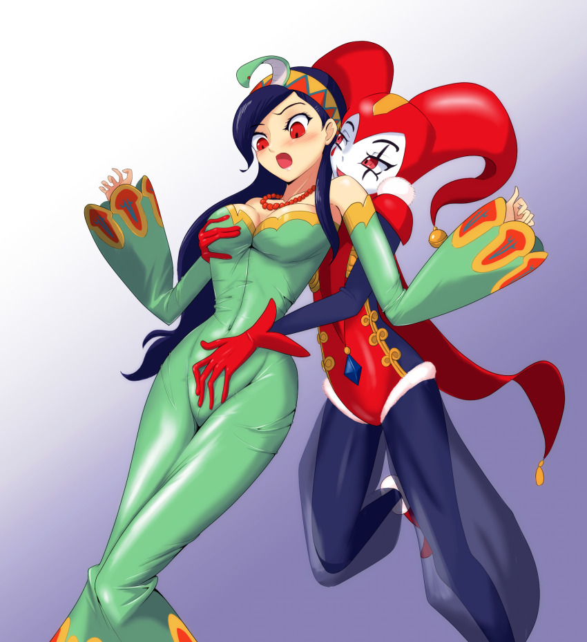 2girls breasts chrono_cross cleavage from_behind grabbing_another&#039;s_breast grabbing_from_behind groping harle_(chrono_cross) highres medium_breasts multiple_girls riddel_(chrono_cross) square_enix yuri