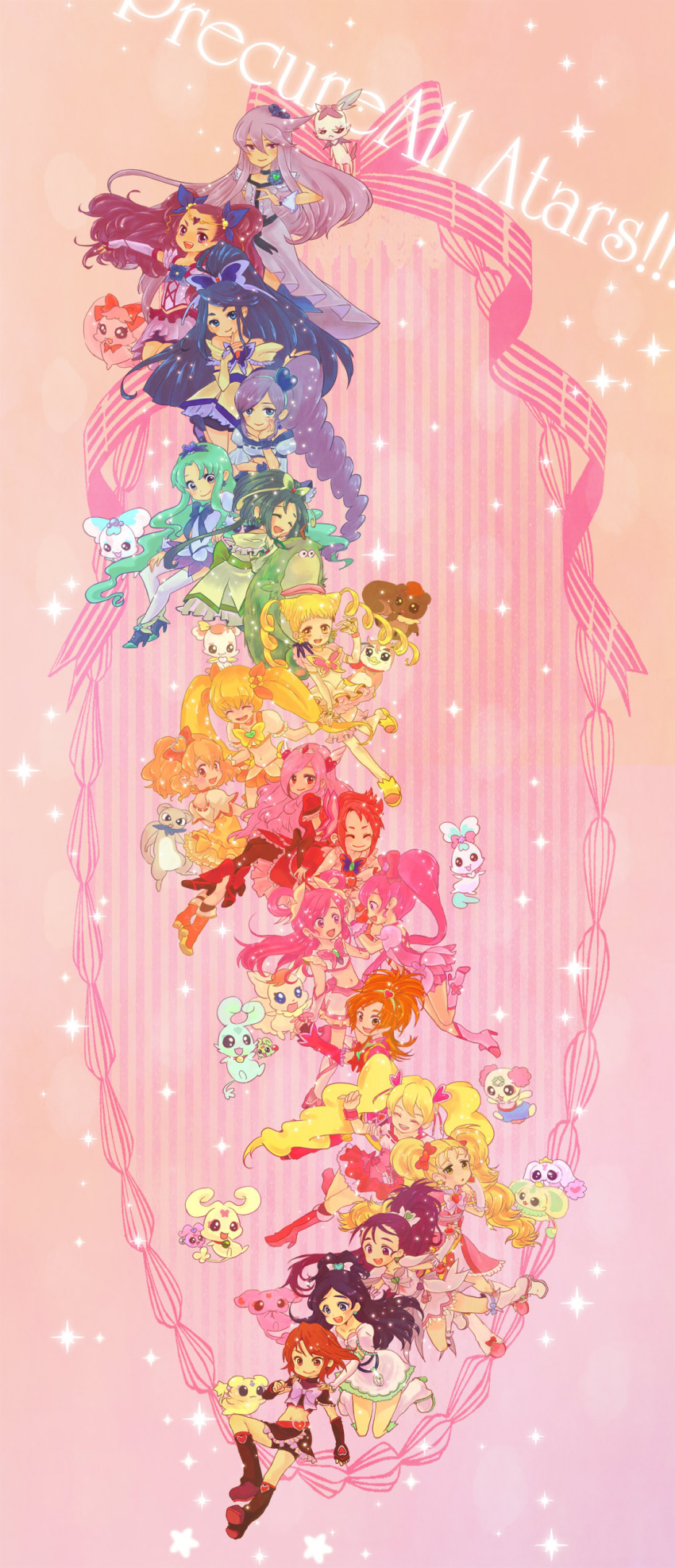 00s 10s 6+girls absurdres akimoto_komachi annotated annotation_request aono_miki black_dress black_hair blonde_hair blue_eyes blue_hair blue_skirt boots bow brooch brown_eyes brown_hair butterfly_hair_ornament chiffon_(fresh_precure!) choppy chypre_(heartcatch_precure!) coco_(precure_5) coco_(yes!_precure_5) coffret_(heartcatch_precure!) cologne_(heartcatch_precure!) cone_hair_bun coupe_(heartcatch_precure!) creature crossover cure_aqua cure_berry cure_black cure_bloom cure_blossom cure_dream cure_egret cure_lemonade cure_marine cure_mint cure_moonlight cure_passion cure_peach cure_pine cure_rouge cure_sunshine cure_white dress dual_persona everyone flappy foop fresh_precure! futari_wa_precure futari_wa_precure_max_heart futari_wa_precure_splash_star green_hair green_skirt hair_bun hair_ornament half_updo hanasaki_tsubomi heart heart_brooch heartcatch_precure! higashi_setsuna high_ponytail highres hyuuga_saki jewelry kasugano_urara_(yes!_precure_5) knee_boots kujou_hikari kurumi_erika long_hair lulun magical_girl mepple milk_(precure_5) milk_(yes!_precure_5) milky_rose mimino_kurumi minazuki_karen mipple mishou_mai misumi_nagisa momozono_love moop multiple_girls myoudouin_itsuki natsuki_rin nuts_(yes!_precure_5) orange_bow orange_hair orange_skirt pink_background pink_bow pink_eyes pink_hair pink_shorts pink_skirt ponytail porun potpourri_(heartcatch_precure!) precure precure_all_stars purple_dress purple_eyes purple_hair rainbow_order red_skirt sakurami shiny_luminous short_hair shorts skirt syrup_(precure_5) syrup_(yes!_precure_5) tart_(fresh_precure!) tsukikage_yuri two_side_up white_skirt yamabuki_inori yellow_bow yellow_eyes yellow_skirt yes!_precure_5 yes!_precure_5_gogo! yukishiro_honoka yumehara_nozomi