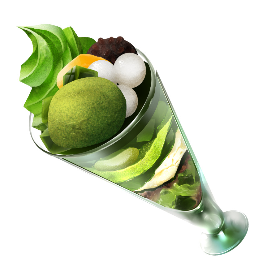 food food_focus highres ice_cream matcha_(food) matcha_parfait no_humans original parfait red_bean_paste short208 soft_serve transparent_background