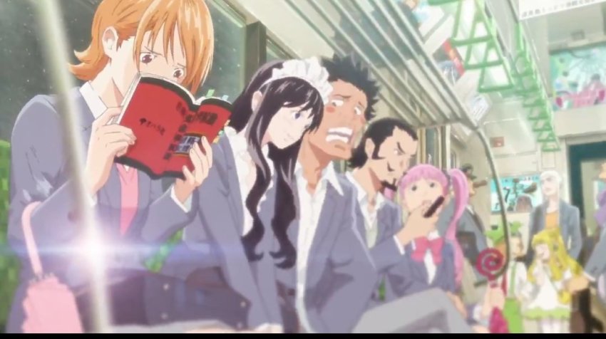 4girls 6+boys baby_5 black_hair blonde_hair dracule_mihawk enel issho_(fujitora) leo_(one_piece) maid_headdress mansherry_(one_piece) multiple_boys multiple_girls nami_(one_piece) one_piece orange_hair perona pink_hair sai_(one_piece) shiryuu_(one_piece)