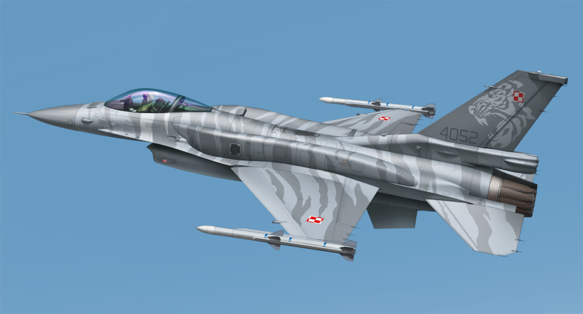 1other aircraft airplane blue_sky chanko commentary_request f-16_fighting_falcon fighter_jet flight_suit flying helmet highres military_vehicle original pilot sky solo vehicle_focus white_helmet