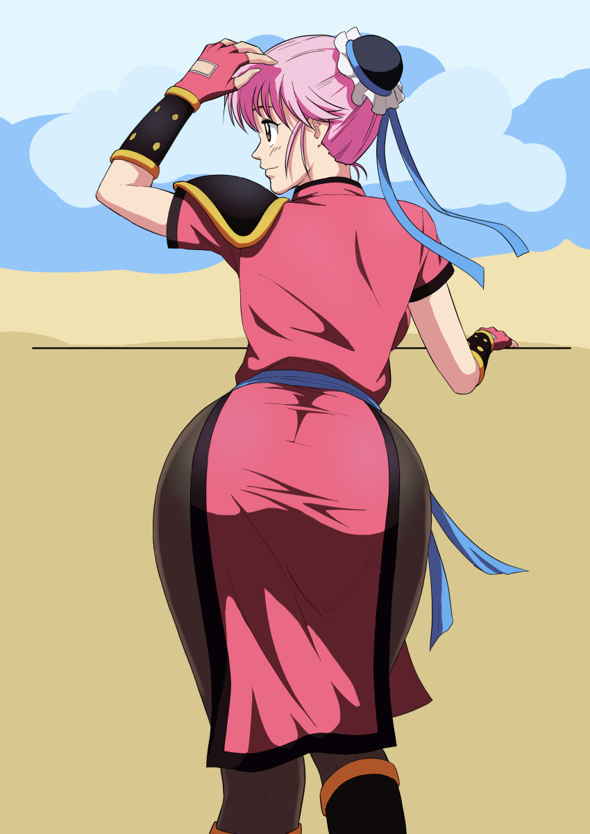 1girl absurdres ass brown_eyes dragon_quest dragon_quest_dai_no_daibouken female_focus highres iwao178 maam pantyhose pink_hair