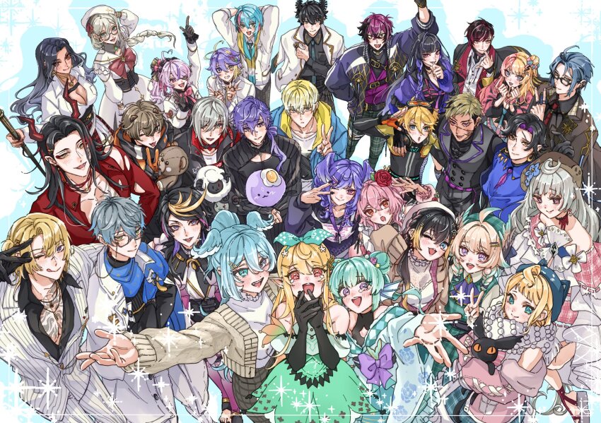 6+boys 6+girls :q ahoge aia_amare aia_amare_(1st_costume) alban_knox alban_knox_(1st_costume) animal_hat aqua_eyes ascot aster_arcadia bikini black_bodysuit black_corset black_gloves black_hair black_horns black_shirt blazer blonde_hair blue_ascot blue_hair blue_headwear blue_jacket blue_necktie blue_scarf blue_shirt bodysuit braid breasts brown_hair brown_headwear brown_jacket cat_hat cleavage collared_shirt comfydant_(fulgur_ovid) corset cropped_jacket crying danapurple86 dark-skinned_male dark_skin doppio_dropscythe double_bun elbow_gloves elira_pendora elira_pendora_(3rd_costume) enna_alouette enna_alouette_(3rd_costume) everyone finana_ryugu finana_ryugu_(2nd_costume) flower formal_clothes front_ponytail fulgur_ovid fulgur_ovid_(1st_costume) glasses gloves goggles goggles_on_head gradient_hair green_hair green_skirt grey_hair grey_vest hair_between_eyes hair_bun hair_flower hair_ornament hairclip halterneck hat head_wings heart heart_ahoge heterochromia hex_haywire high_ponytail highres horns ike_eveland ike_eveland_(1st_costume) jacket japanese_clothes jewelry kimono kotoka_torahime kyo_kaneko long_hair long_sleeves luca_kaneshiro luca_kaneshiro_(1st_costume) lucie_(millie_parfait) maria_marionette medium_breasts meloco_kyoran millie_parfait millie_parfait_(3rd_costume) multicolored_hair multiple_boys multiple_girls necklace necktie nijisanji nijisanji_en one_eye_closed open_clothes open_jacket orange_eyes petra_gurin petra_gurin_(3rd_costume) pink_hair pink_jacket pomu_rainpuff pomu_rainpuff_(1st_costume) ponytail purple_eyes purple_hair red_flower red_hair red_horns red_rose reimu_endou reimu_endou_(3rd_costume) ren_zotto rose rosemi_lovelock scar scar_on_face scarf scarle_yonaguni school_uniform shirt short_hair short_kimono shu_yamino shu_yamino_(1st_costume) side_ponytail single_braid skirt sleeves_past_fingers sleeves_past_wrists small_breasts smile sonny_brisko sonny_brisko_(2nd_costume) split-color_hair stargazer_(uki_violeta) streaked_hair stuffed_animal stuffed_toy suit sweater swimsuit teddy_bear tongue tongue_out twin_braids twintails uki_violeta uki_violeta_(2nd_costume) v vantacrow_bringer ver_vermillion vest vezalius_bandage virtual_youtuber vox_akuma vox_akuma_(3rd_costume) white_headwear white_jacket white_scarf white_shirt white_sweater wings yellow_eyes yu_q._wilson