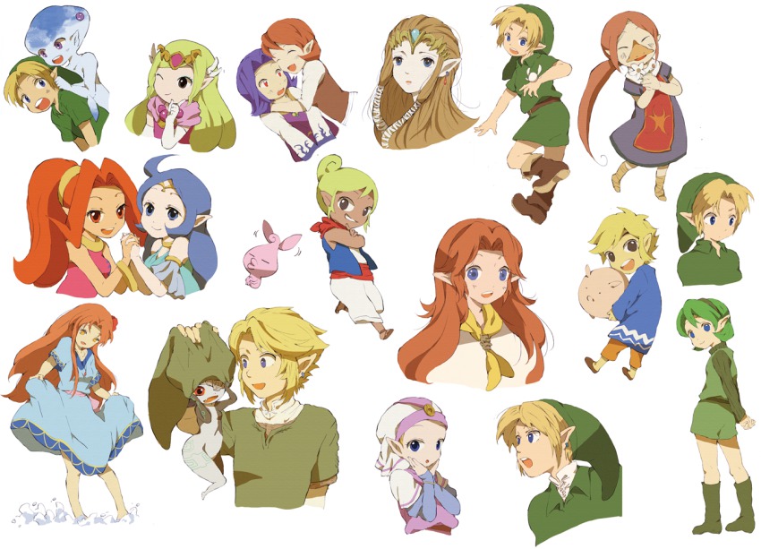 2boys 6+girls anju_(zelda) beak blonde_hair blue_eyes blue_hair boots brown_hair din dress earrings fairy gloves green_boots green_hair grin hat hug jewelry kafei link long_hair lots_of_jewelry malon marin_(zelda) md5_mismatch medli midna monster_girl multiple_boys multiple_girls multiple_persona nayru nintendo pig pointy_ears ponytail princess_ruto princess_zelda purple_hair red_eyes red_hair rito saria_(zelda) scarf smile suikadon tetra the_legend_of_zelda the_legend_of_zelda:_link&#039;s_awakening the_legend_of_zelda:_majora&#039;s_mask the_legend_of_zelda:_ocarina_of_time the_legend_of_zelda:_oracle_of_ages the_legend_of_zelda:_oracle_of_seasons the_legend_of_zelda:_the_wind_waker the_legend_of_zelda:_twilight_princess toon_link toon_zelda young_link young_zelda