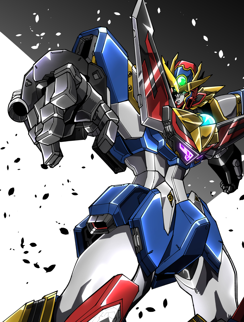 absurdres amakawa_mayu arm_cannon choujuushin_gravion god_gravion highres humanoid_robot mecha mecha_focus no_humans open_hand robot science_fiction solo super_robot weapon