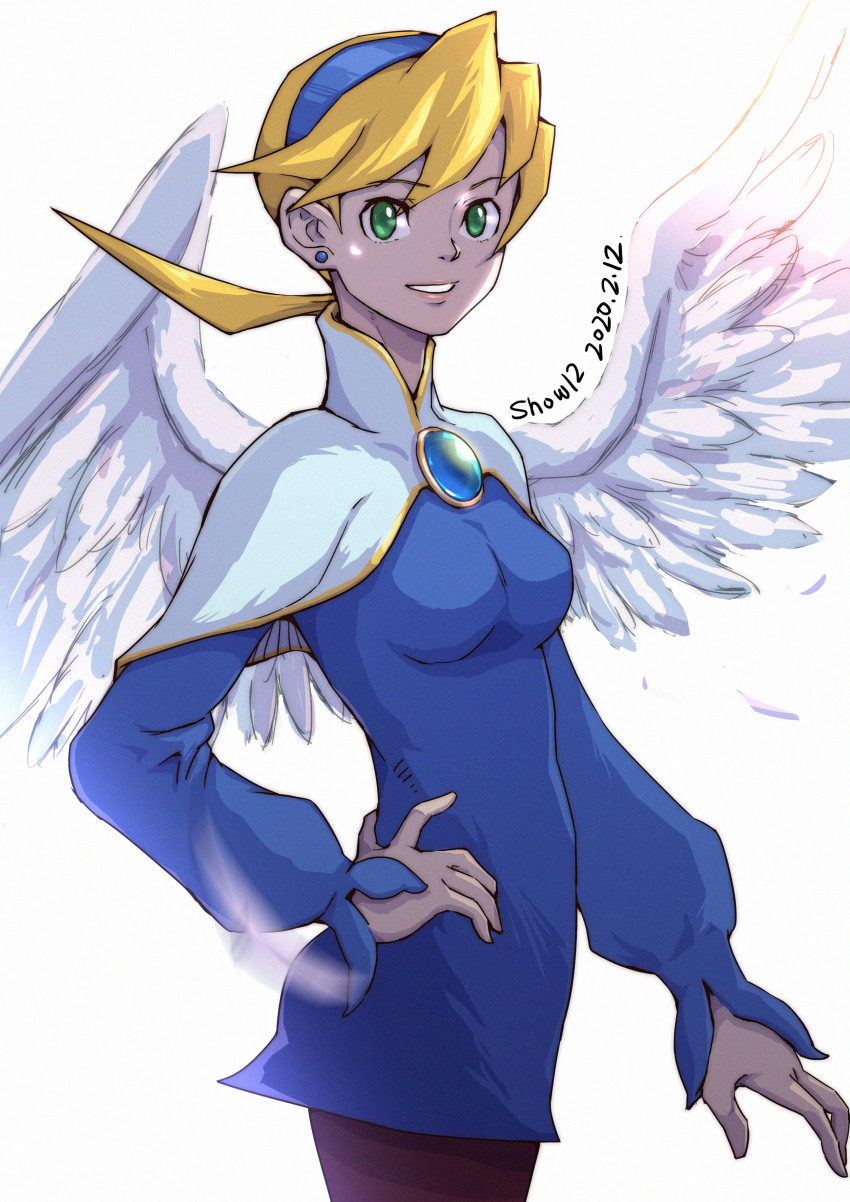 1girl absurdres blonde_hair breath_of_fire breath_of_fire_iv highres nina_(breath_of_fire_iv) smile snow12 white_wings wings