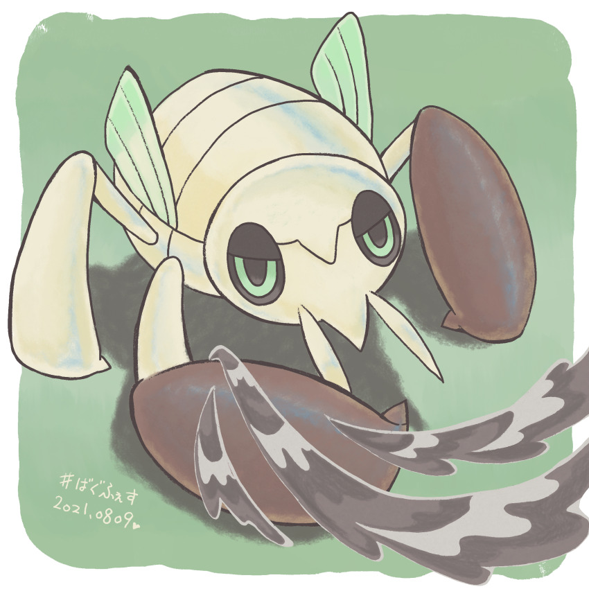 absurdres black_sclera colored_sclera dated gen_3_pokemon green_background green_eyes highres kuranojo mud nincada nintendo no_humans pokemon pokemon_(creature) solo