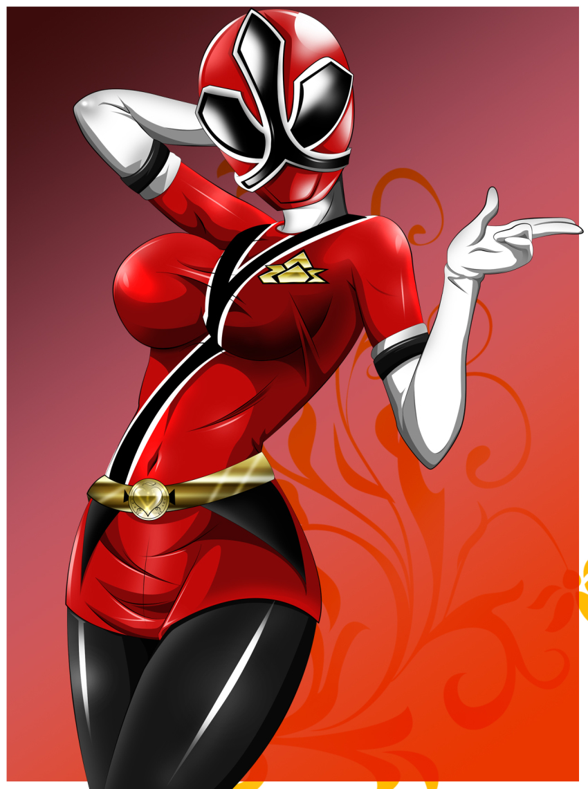 1girl breasts female_focus gradient_background highres lauren_shiba power_rangers power_rangers_samurai power_rangers_super_samurai queen_vegeta_69 red_theme samurai_sentai_shinkenger shiba_kaoru shiba_lauren shinken_red solo standing super_sentai