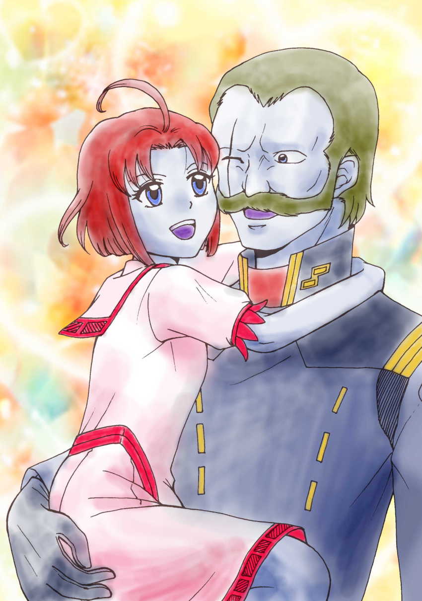 10s absurdres ahoge artist_request blue_eyes father_and_daughter gamilas green_hair gul_deitz highres melda_deitz red_hair tagme uchuu_senkan_yamato uchuu_senkan_yamato_2199
