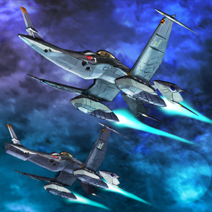 aircraft airplane canopy cloud cockpit flying helmet highres igunuk jet original pilot pilot_suit realistic redesign science_fiction vehicle_focus
