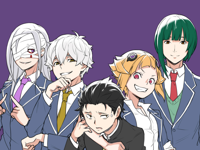 capella_emerada_lugnica highres natsuki_subaru petelgeuse_romaneeconti re:zero_kara_hajimeru_isekai_seikatsu regulus_corneas school_uniform sirius_(re:zero)