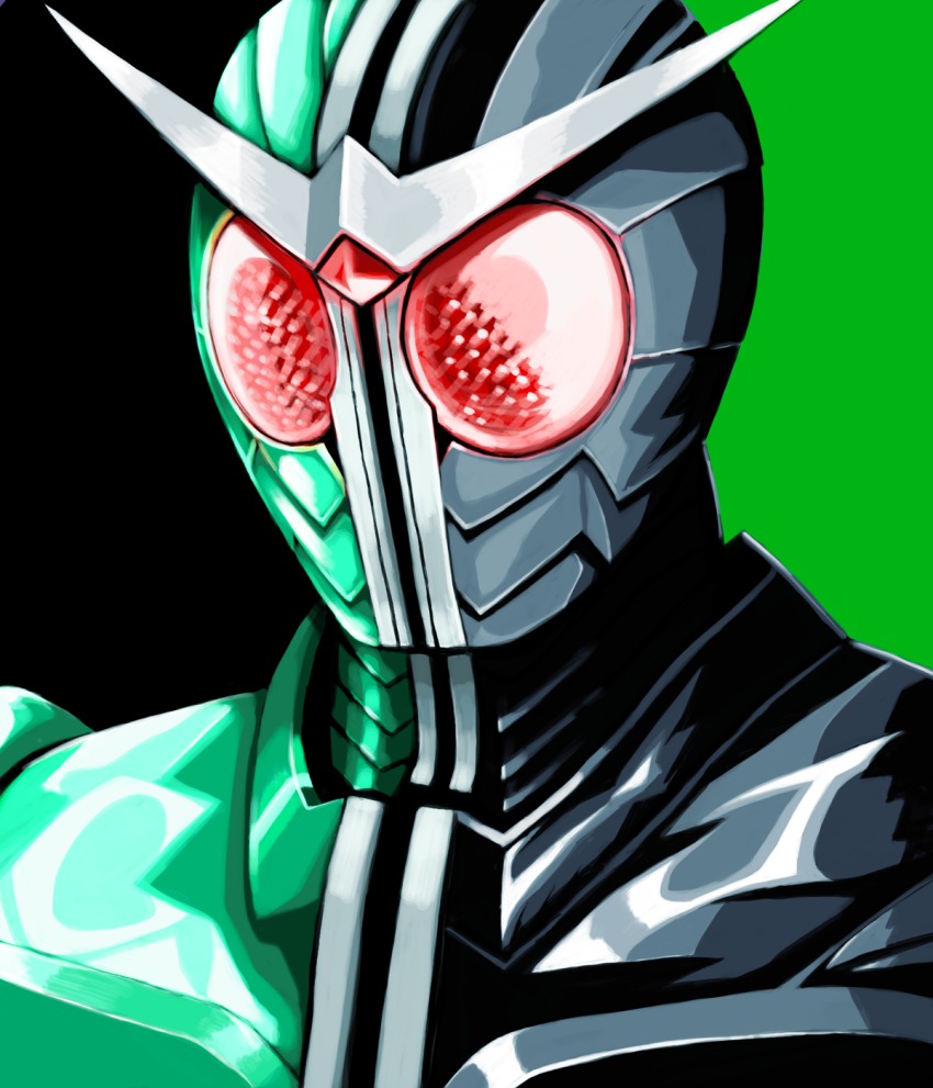 1boy antennae bad_id bad_pixiv_id chun_(pixiv178364) gachirin highres kamen_rider kamen_rider_double kamen_rider_w male_focus portrait solo