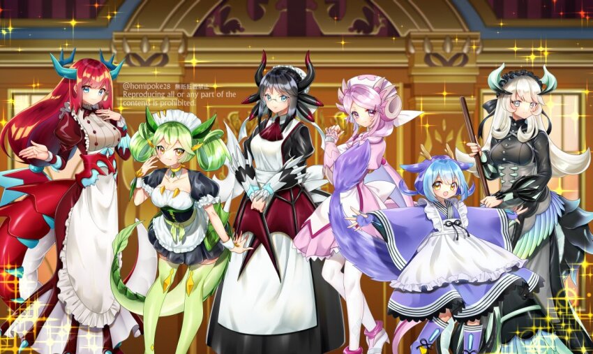 6+girls black_dress black_hair black_tail black_wings blue_eyes blue_hair blue_kimono blue_tail breasts broom brown_dress chamber_dragonmaid collarbone cowboy_shot dragon_girl dragon_horns dragon_tail dragon_wings dress duel_monster glasses green_hair green_tail green_wings grey_eyes grey_hair hat holding holding_broom homi28 horns house_dragonmaid japanese_clothes kimono kitchen_dragonmaid laundry_dragonmaid long_hair low_wings maid maid_day maid_headdress medium_breasts medium_hair multiple_girls nurse nurse_cap nurse_dragonmaid parlor_dragonmaid pink_dress pink_eyes pink_hair red_hair red_tail red_wings short_hair sparkle tail twintails wings yellow_eyes yu-gi-oh!