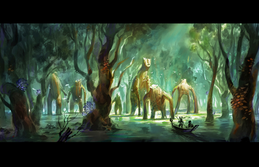 bird boat fantasy letterboxed original scenery treant tree watercraft wetland yang_niangniang